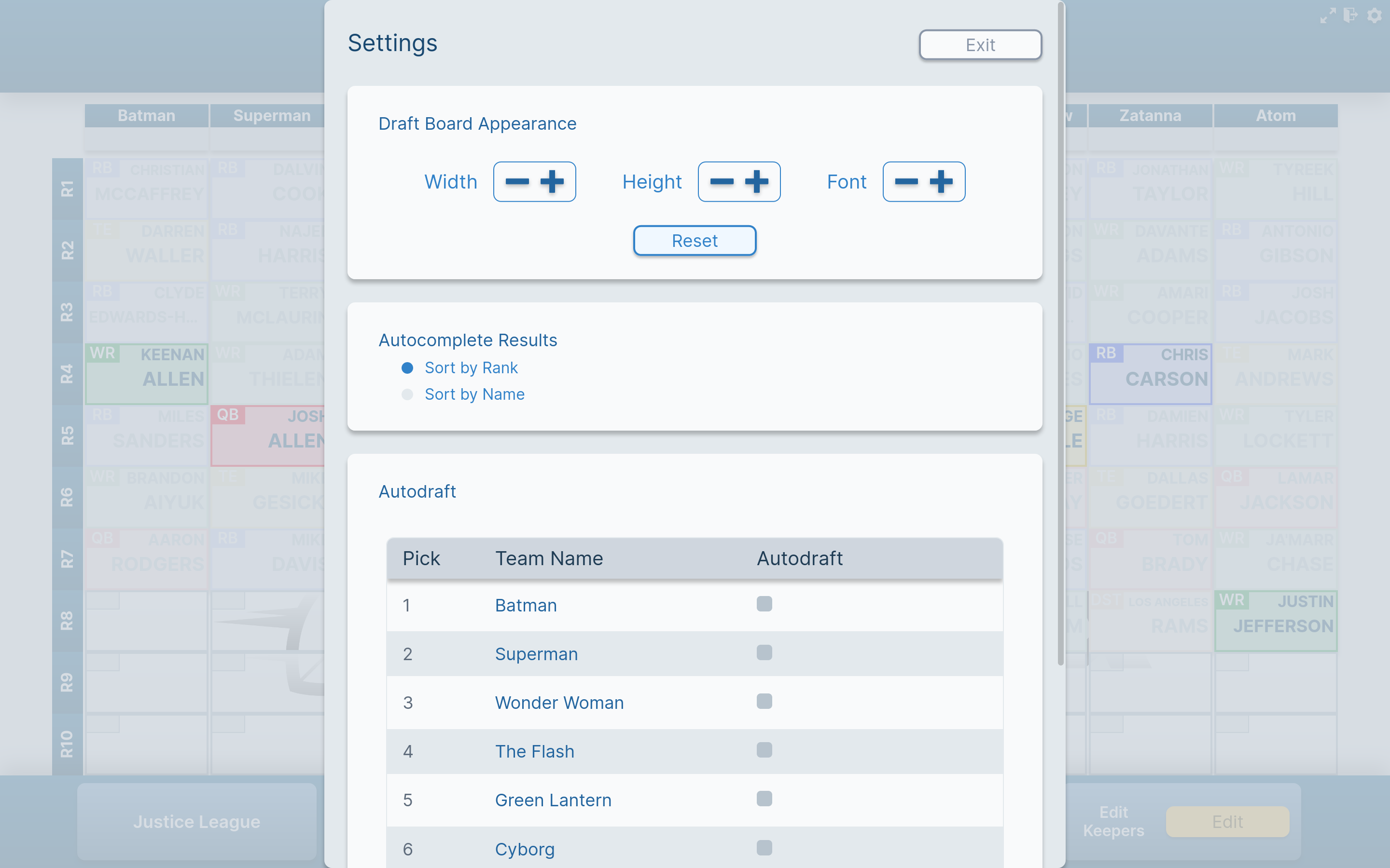LiveDraftX Settings View