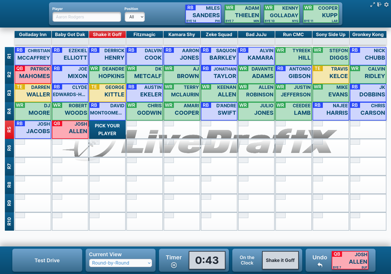 nfl fantasy draft board